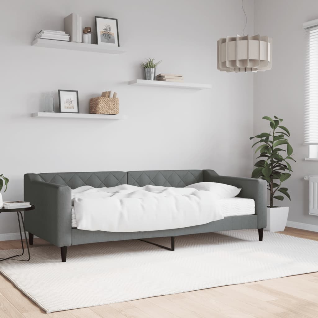 Dagseng med madrass mørkegrå 90x190 cm stoff