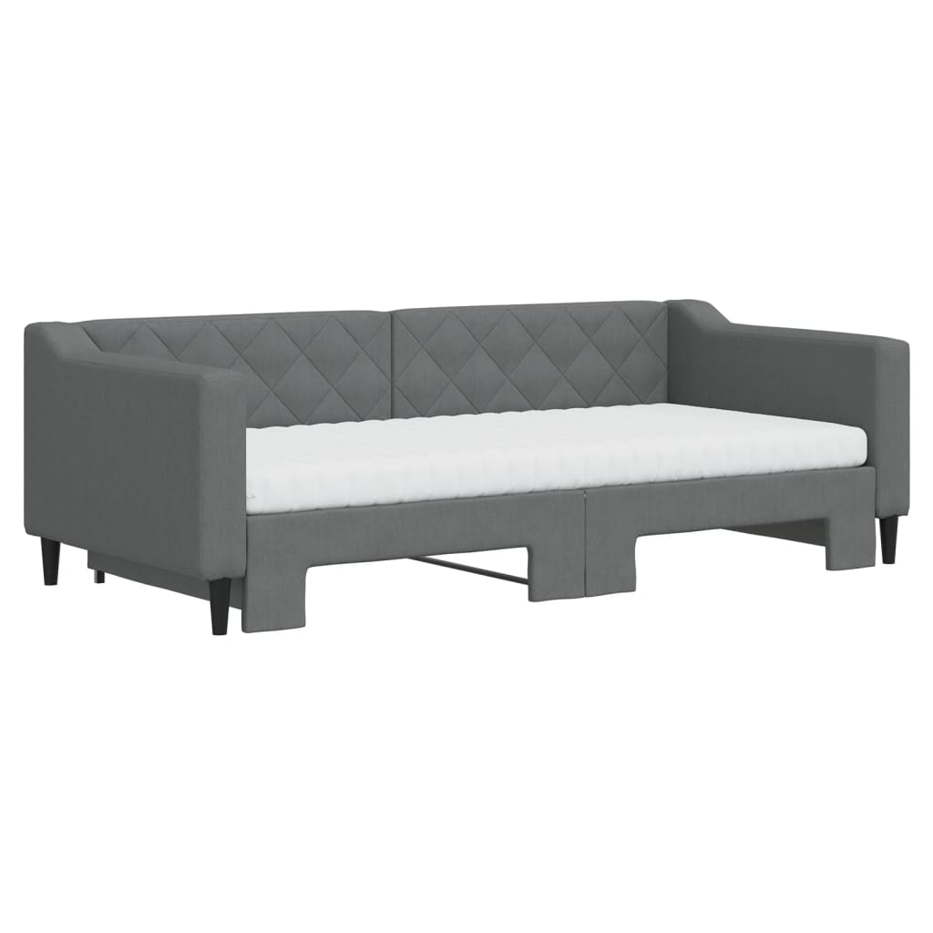 Uttrekkbar dagseng med madrass mørkegrå 90x190 cm stoff