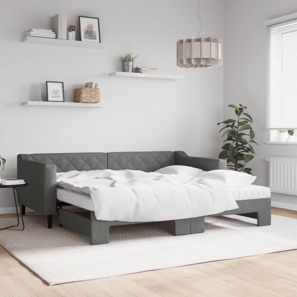 Uttrekkbar dagseng med madrass mørkegrå 90x190 cm stoff