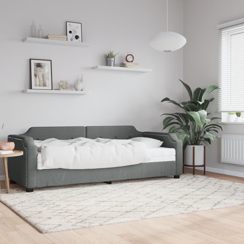 Dagseng med madrass mørkegrå 90x190 cm stoff