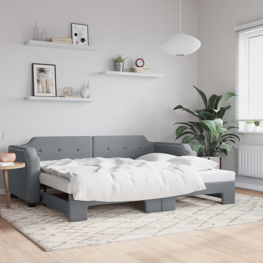 Uttrekkbar dagseng lysegrå 90x190 cm stoff