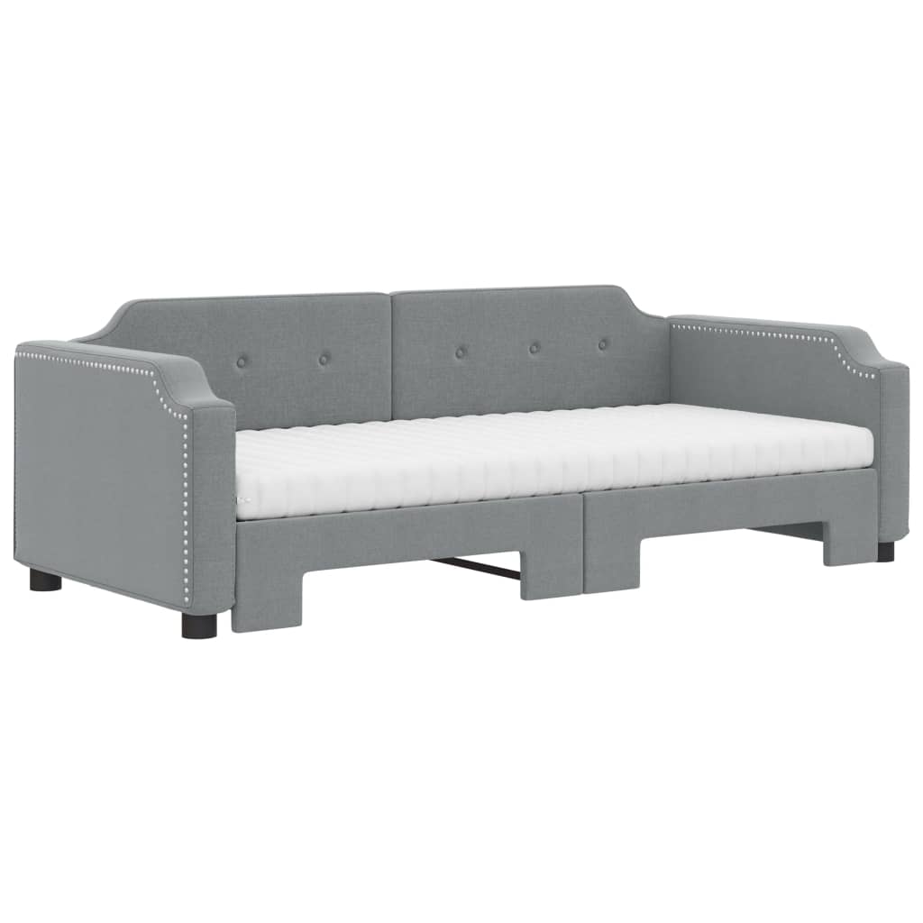 Uttrekkbar dagseng med madrass lysegrå 90x190 cm stoff