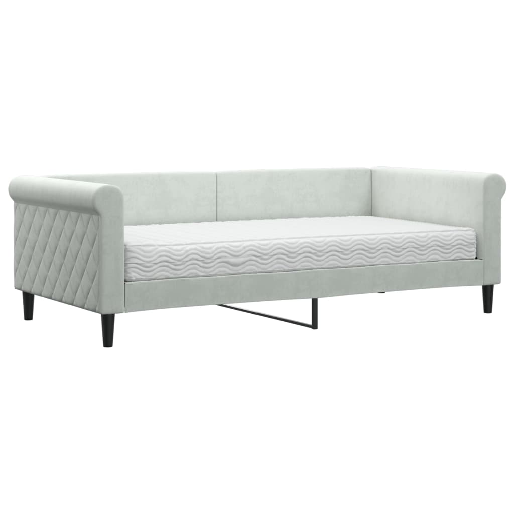 Dagseng med madrass lysegrå 90x190 cm fløyel