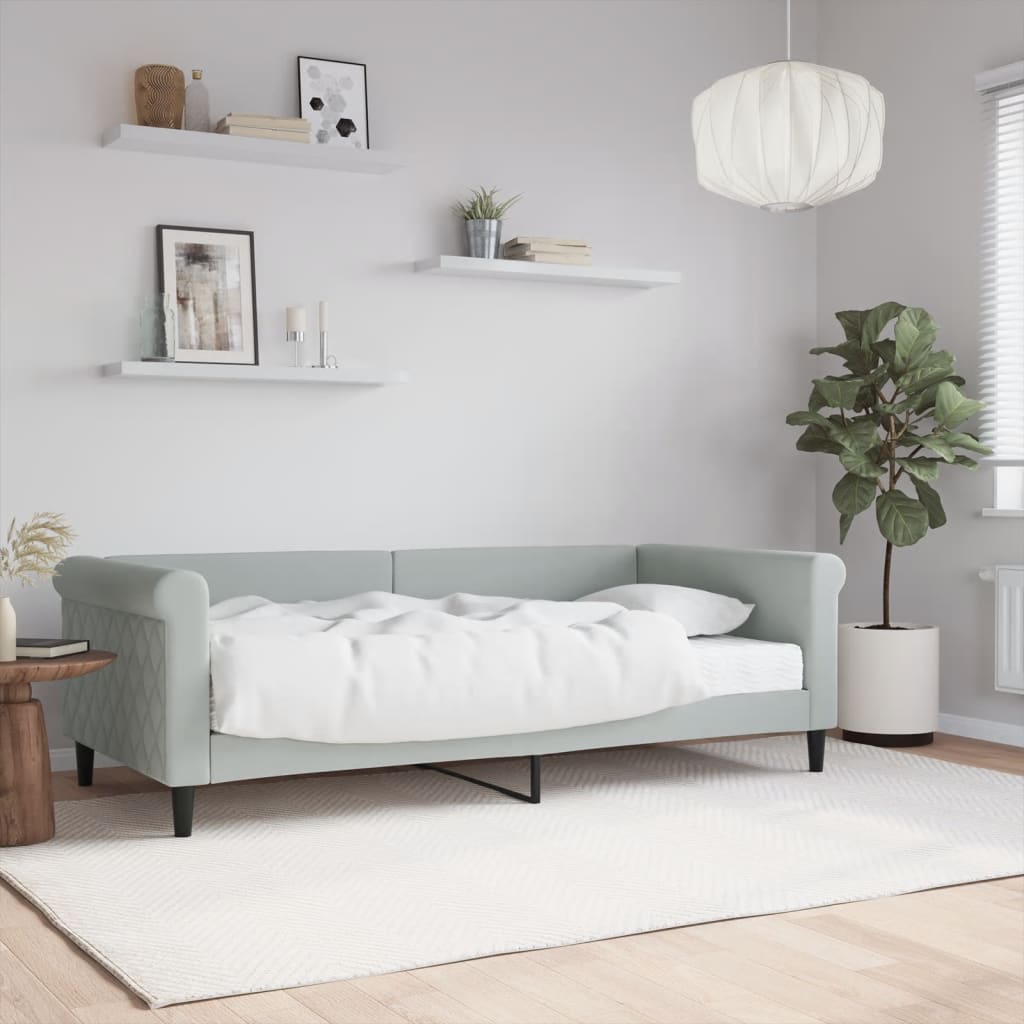 Dagseng med madrass lysegrå 90x190 cm fløyel