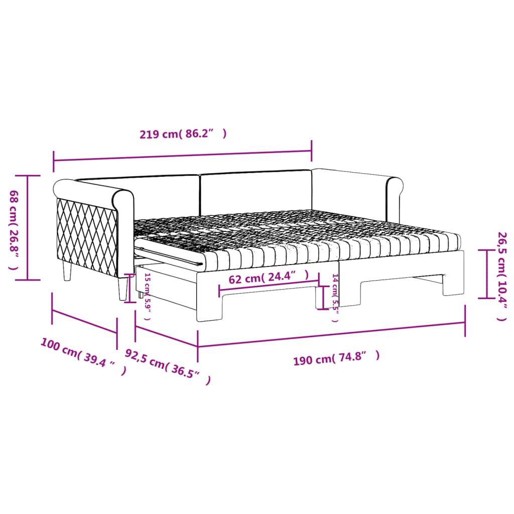 Uttrekkbar dagseng med madrass mørkegrå 90x190 cm fløyel