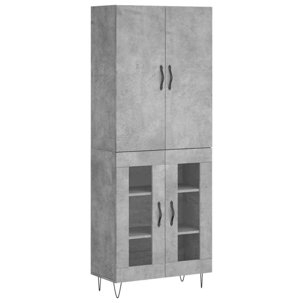 Highboard betonggrå 69,5x34x180 cm konstruert tre