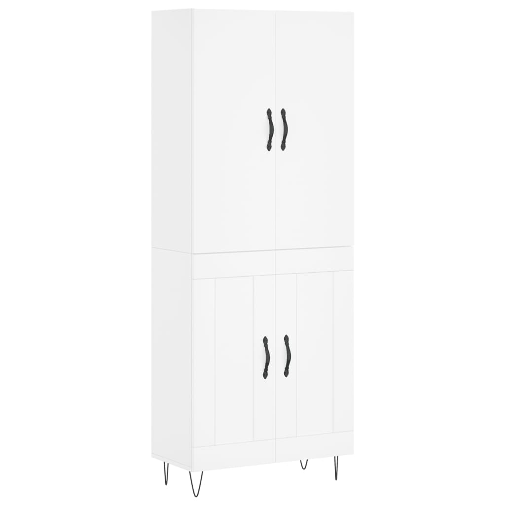 Highboard hvit 69,5x34x180 cm konstruert tre