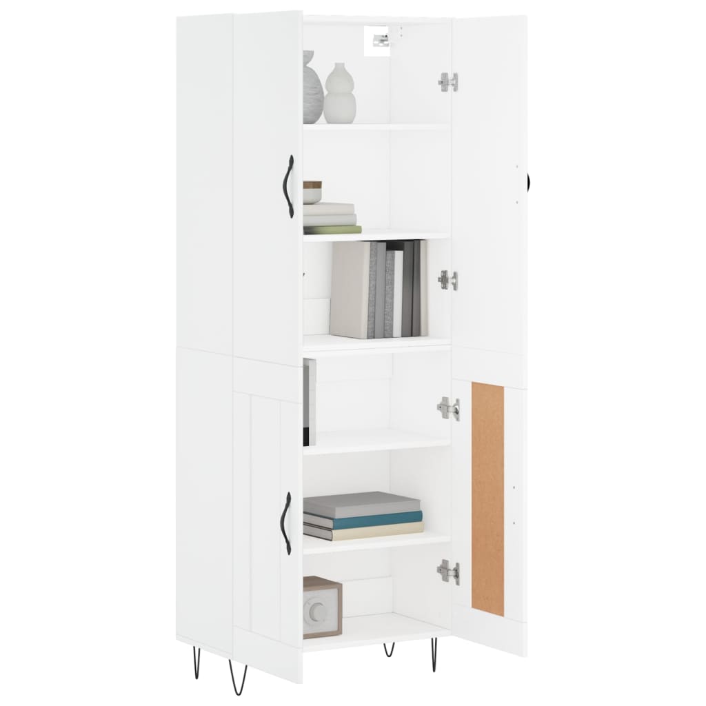 Highboard hvit 69,5x34x180 cm konstruert tre