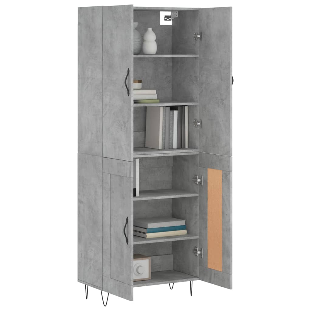 Highboard betonggrå 69,5x34x180 cm konstruert tre