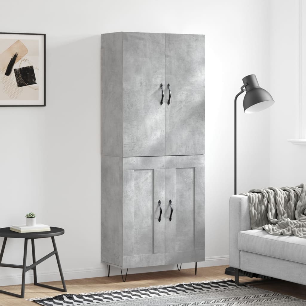 Highboard betonggrå 69,5x34x180 cm konstruert tre