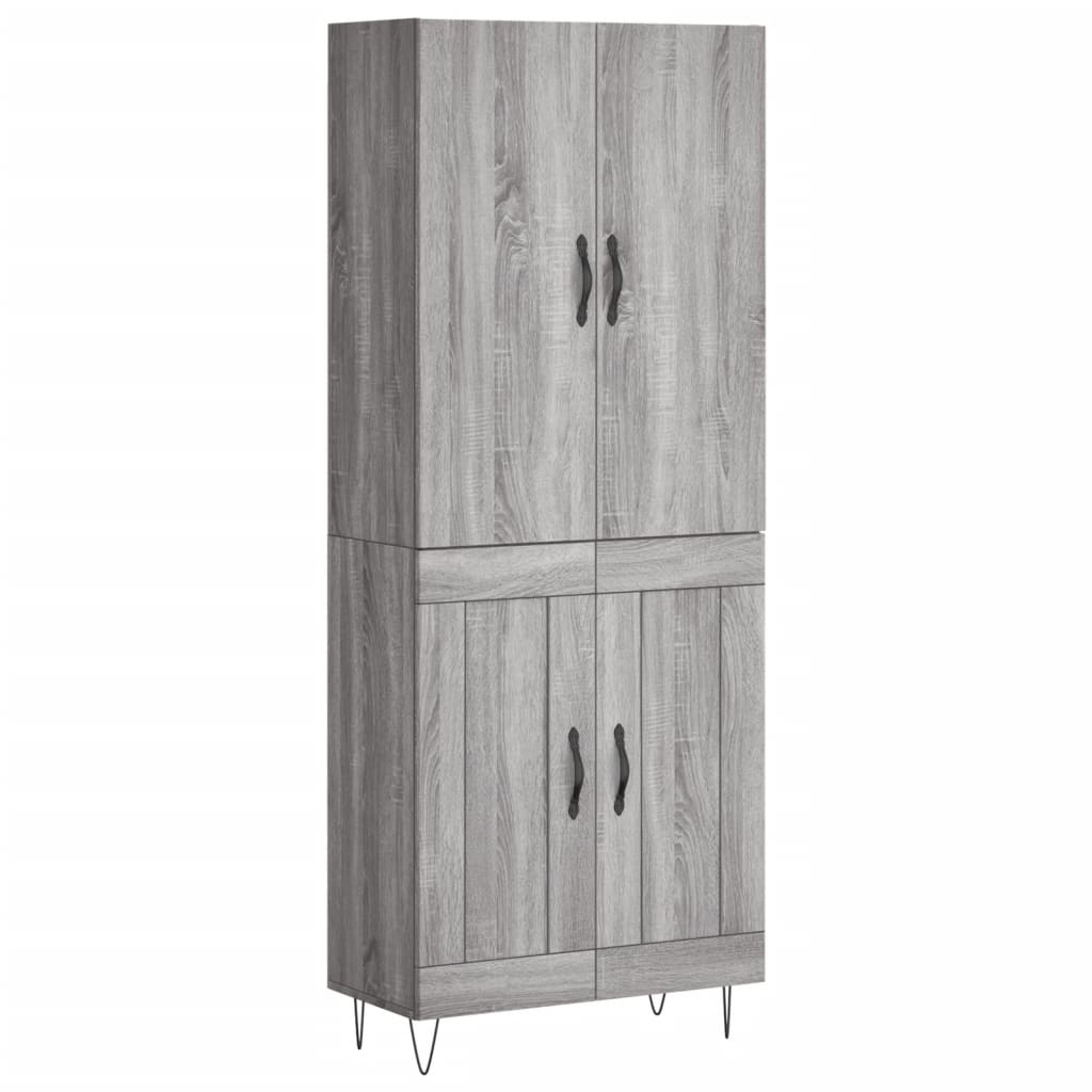 Highboard grå sonoma 69,5x34x180 cm konstruert tre