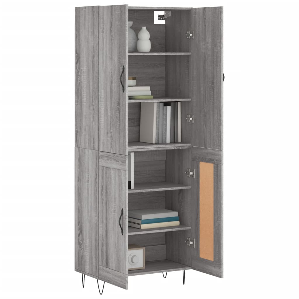 Highboard grå sonoma 69,5x34x180 cm konstruert tre