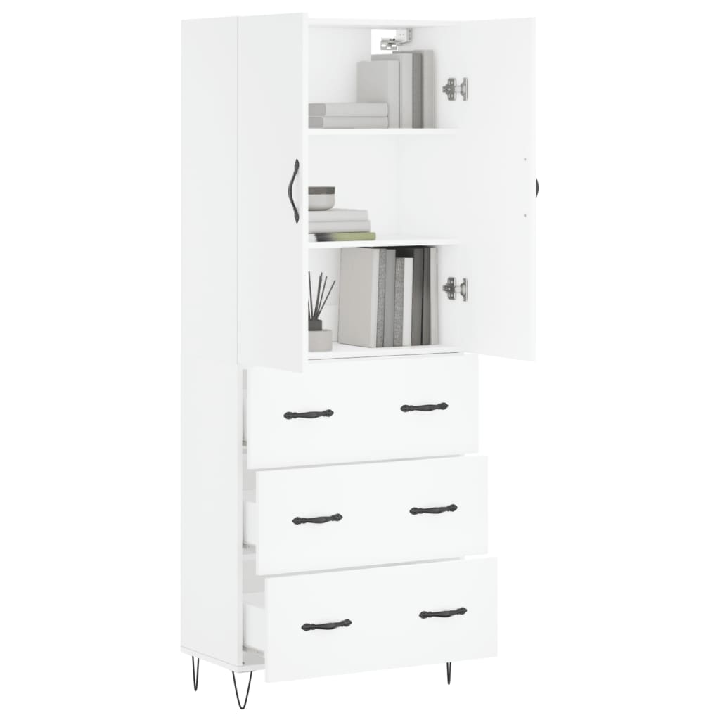 Highboard hvit 69,5x34x180 cm konstruert tre