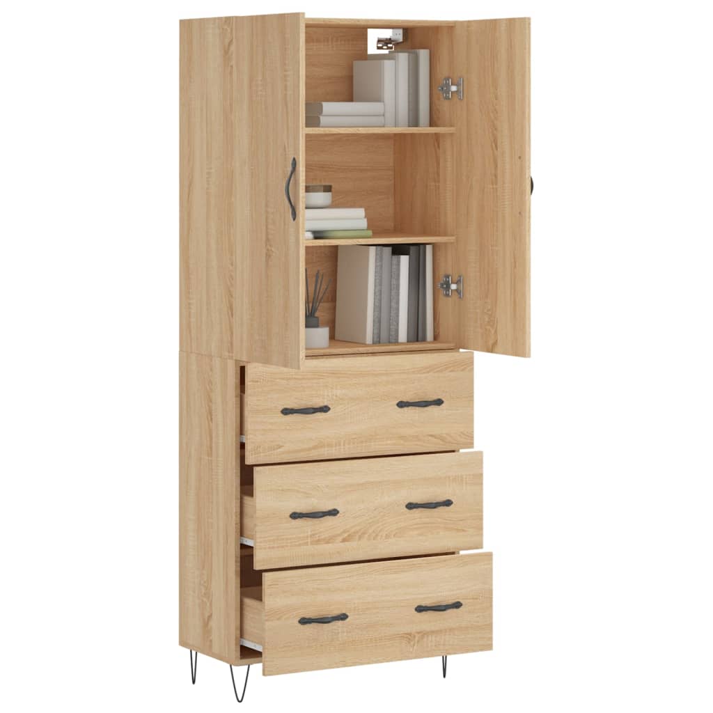 Highboard sonoma eik 69,5x34x180 cm konstruert tre