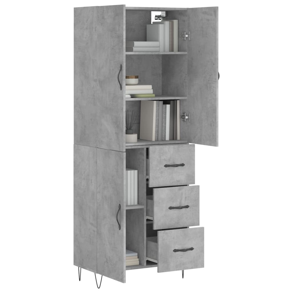 Highboard betonggrå 69,5x34x180 cm konstruert tre