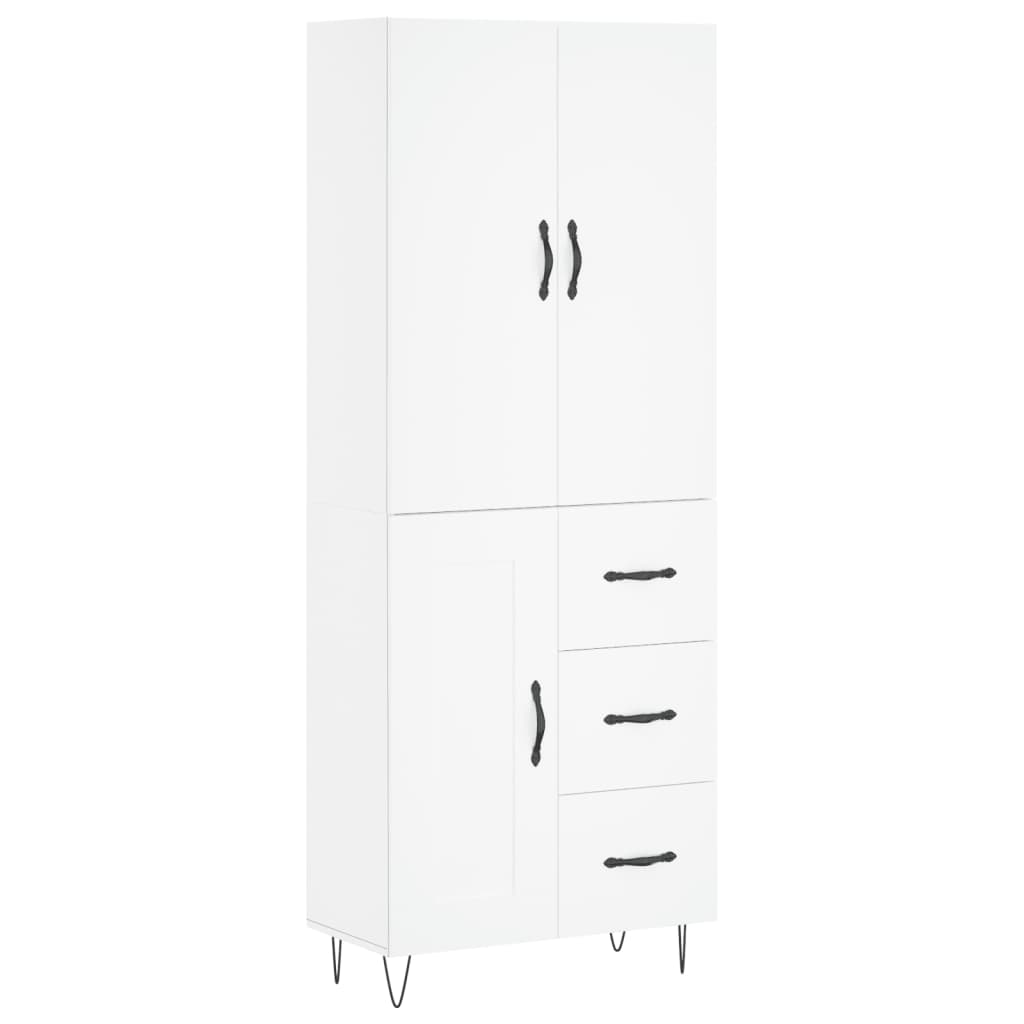 Highboard hvit 69,5x34x180 cm konstruert tre