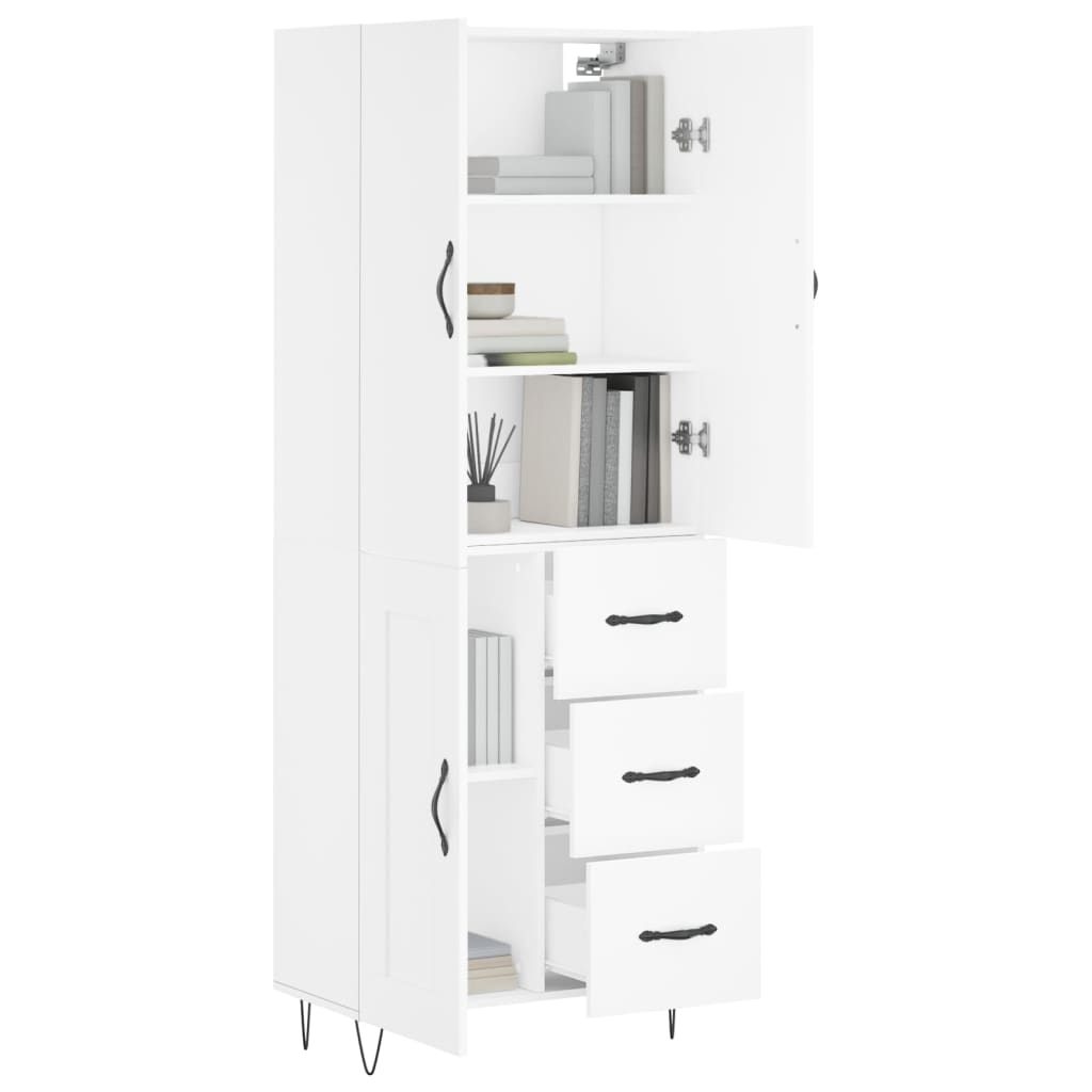 Highboard hvit 69,5x34x180 cm konstruert tre