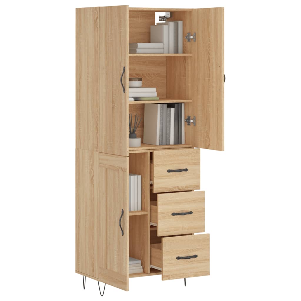Highboard sonoma eik 69,5x34x180 cm konstruert tre
