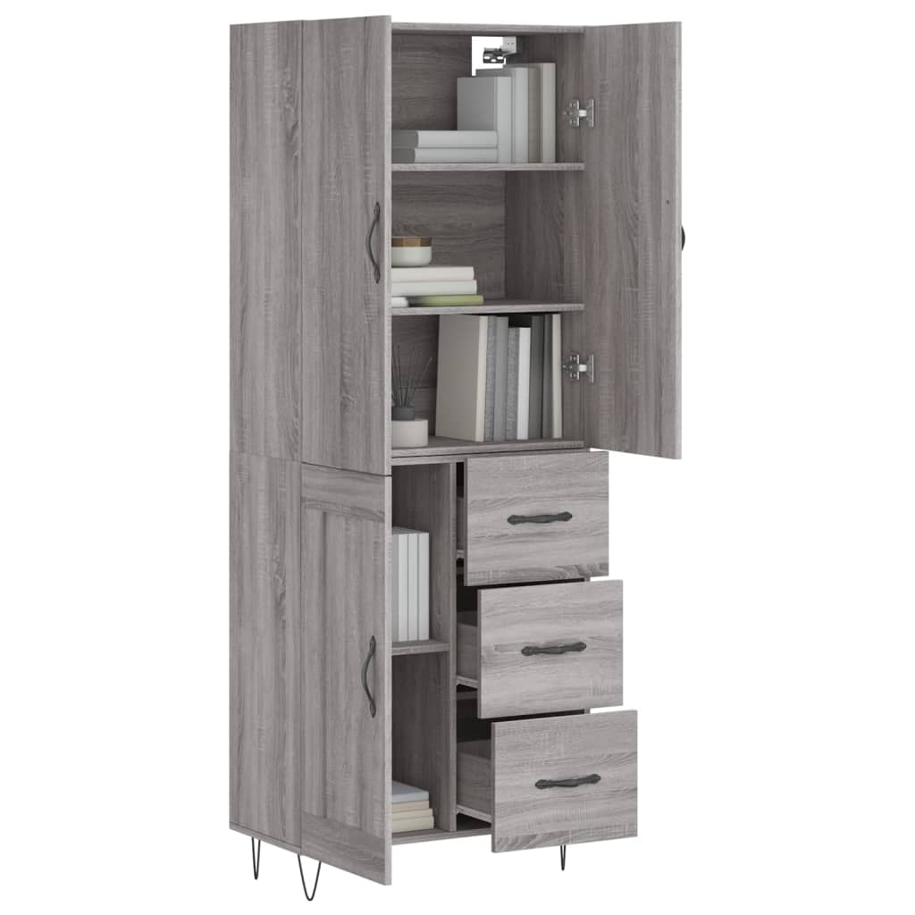 Highboard grå sonoma 69,5x34x180 cm konstruert tre vidaXL