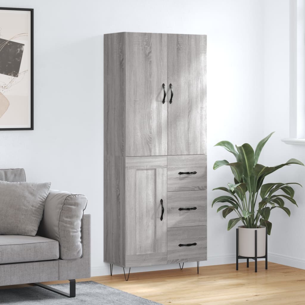 Highboard grå sonoma 69,5x34x180 cm konstruert tre vidaXL
