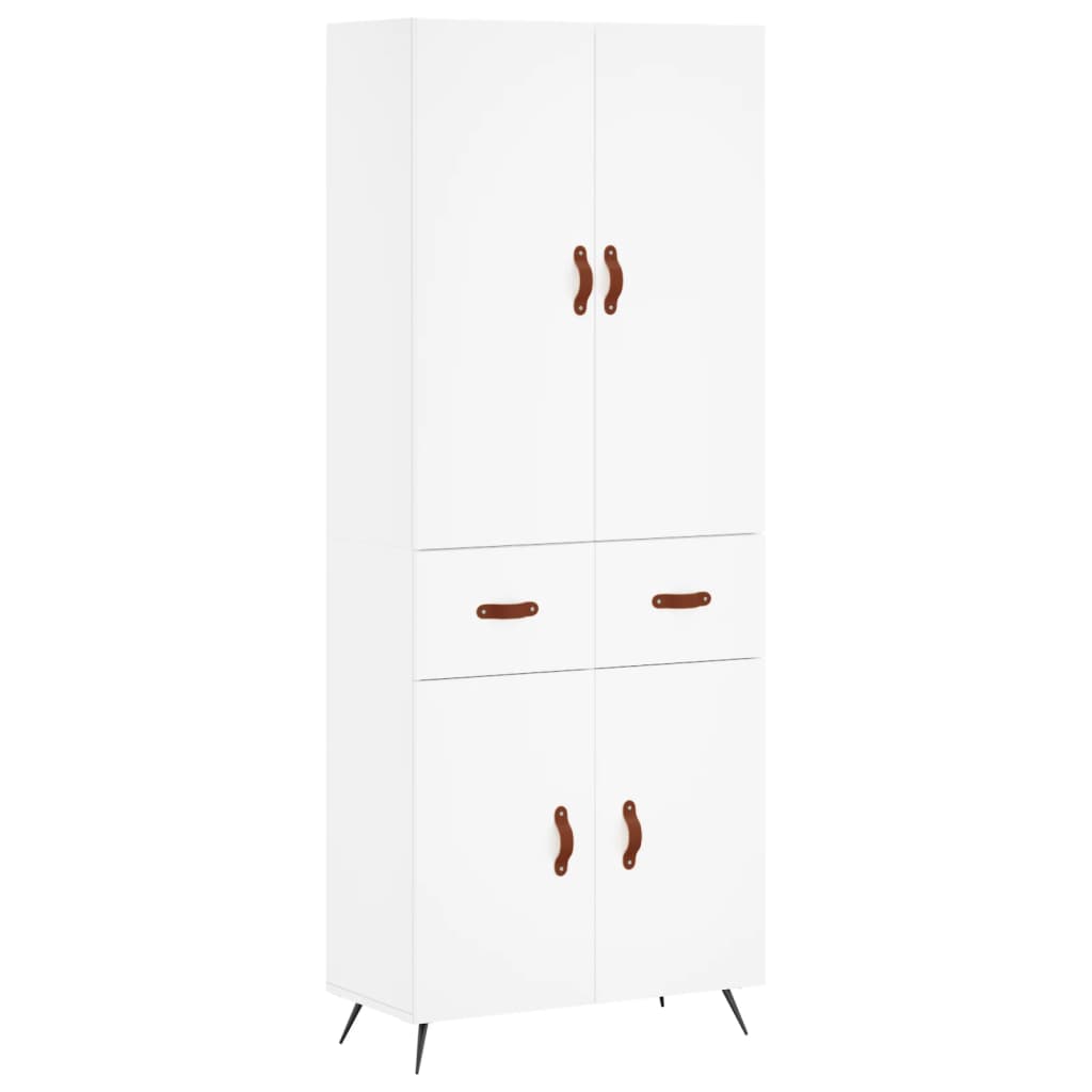 Highboard hvit 69,5x34x180 cm konstruert tre