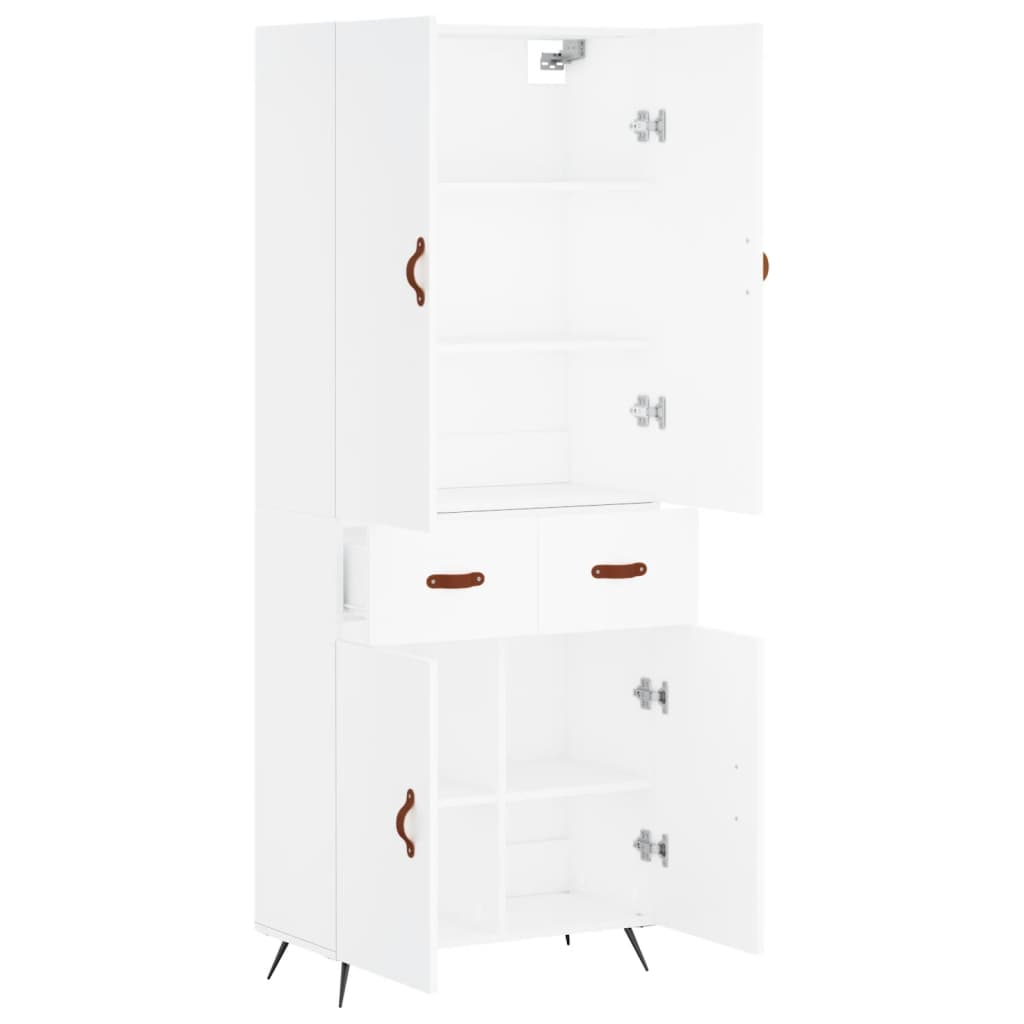 Highboard hvit 69,5x34x180 cm konstruert tre