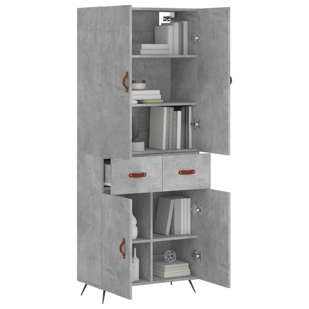 Highboard betonggrå 69,5x34x180 cm konstruert tre