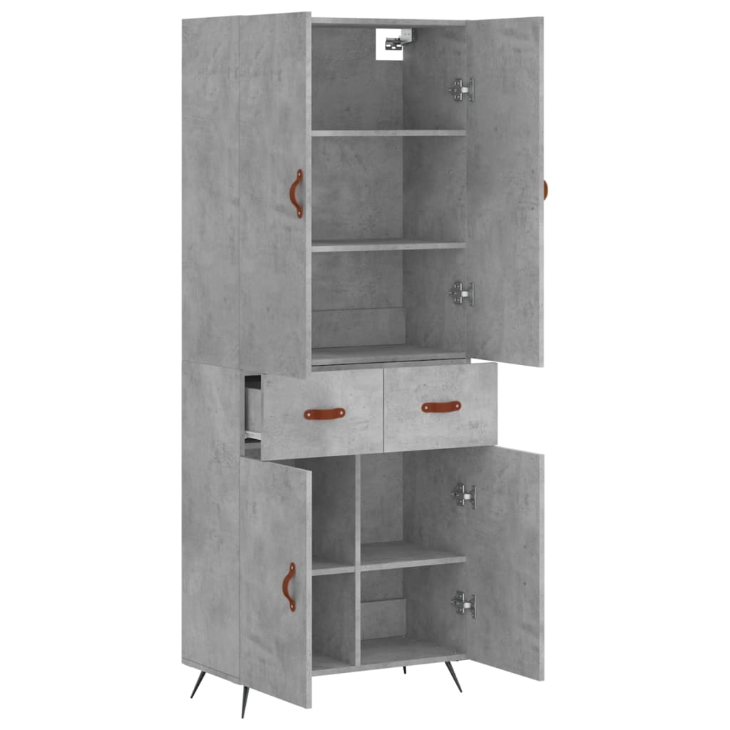 Highboard betonggrå 69,5x34x180 cm konstruert tre