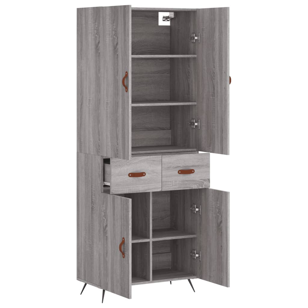 Highboard grå sonoma 69,5x34x180 cm konstruert tre