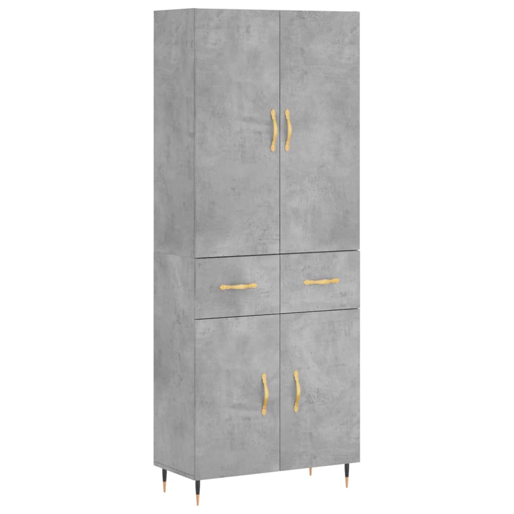 Highboard betonggrå 69,5x34x180 cm konstruert tre