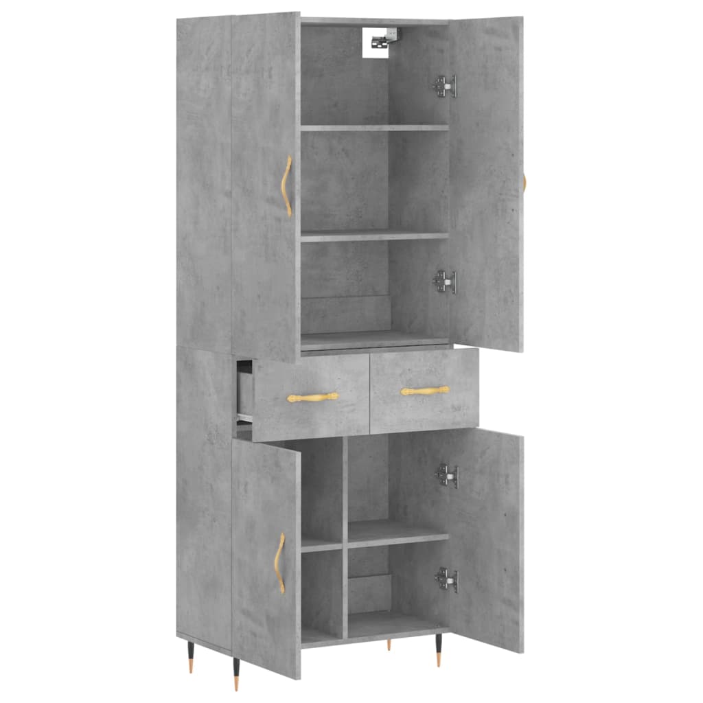 Highboard betonggrå 69,5x34x180 cm konstruert tre