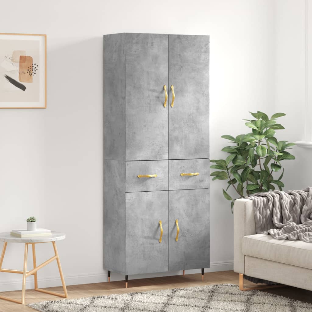 Highboard betonggrå 69,5x34x180 cm konstruert tre