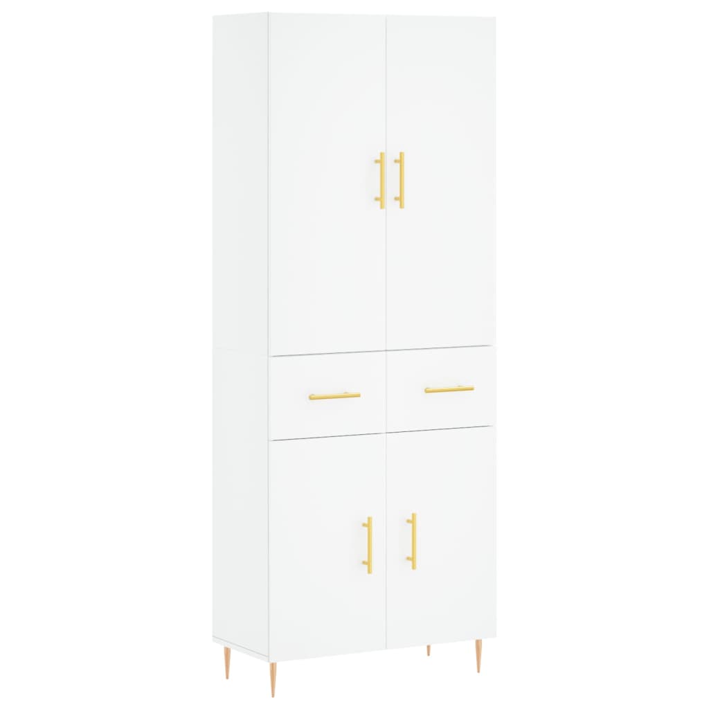 Highboard hvit 69,5x34x180 cm konstruert tre