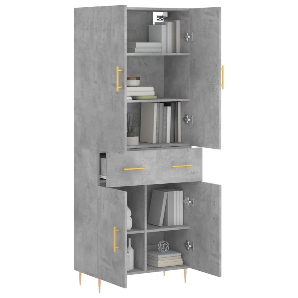 Highboard betonggrå 69,5x34x180 cm konstruert tre