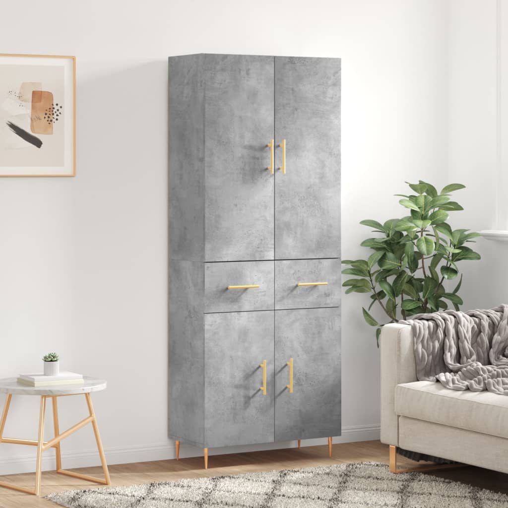 Highboard betonggrå 69,5x34x180 cm konstruert tre