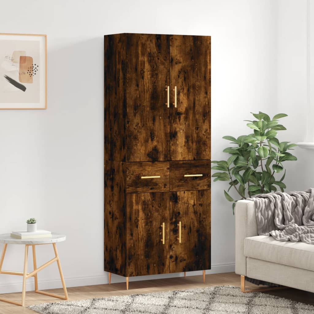 Highboard røkt eik 69,5x34x180 cm konstruert tre