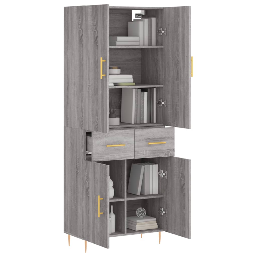 Highboard grå sonoma 69,5x34x180 cm konstruert tre