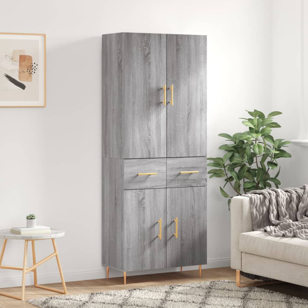 Highboard grå sonoma 69,5x34x180 cm konstruert tre