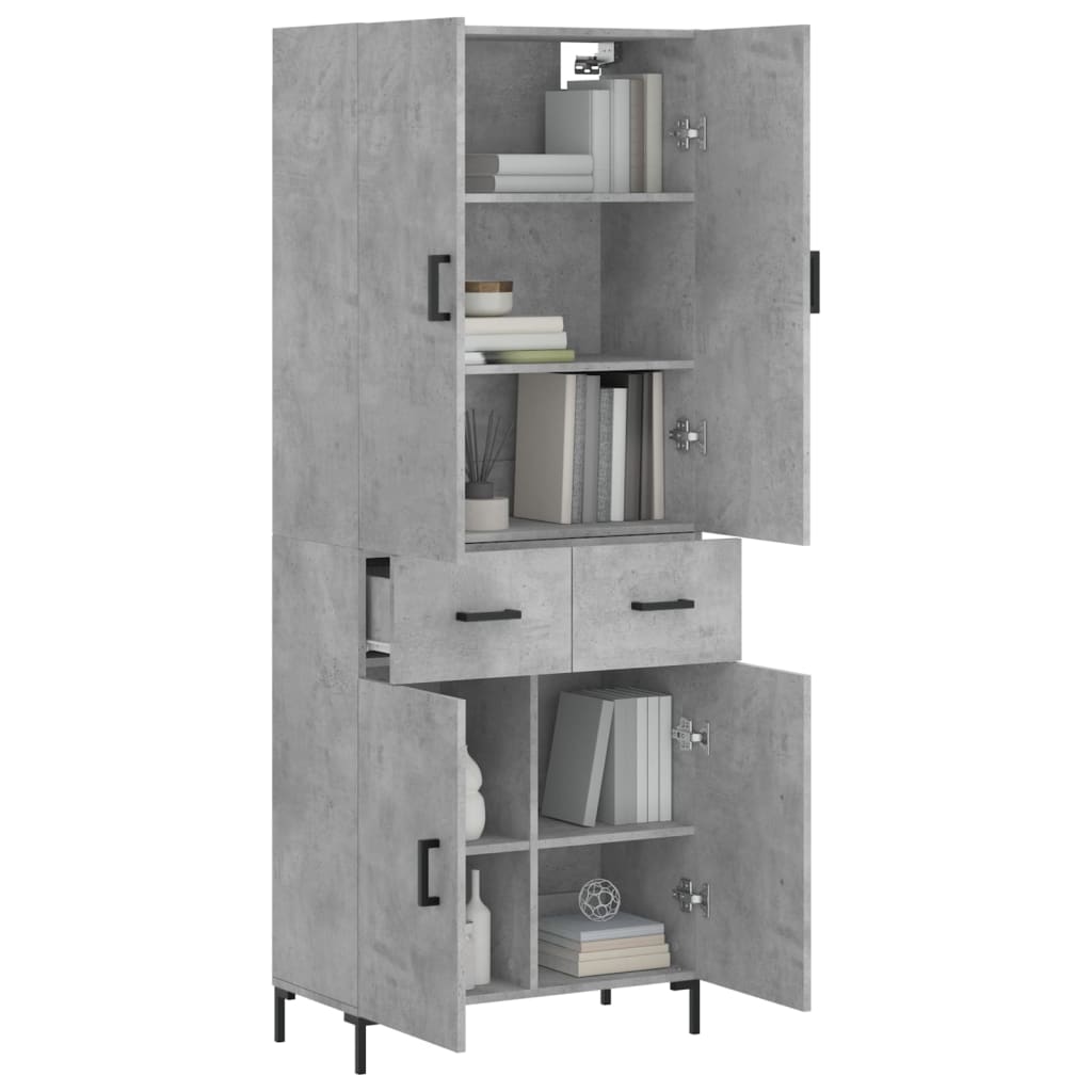 Highboard betonggrå 69,5x34x180 cm konstruert tre
