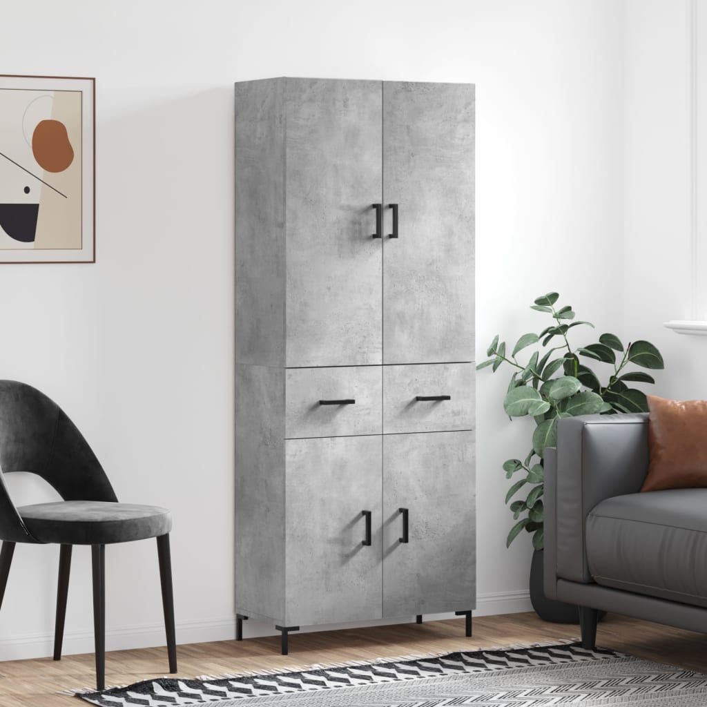 Highboard betonggrå 69,5x34x180 cm konstruert tre