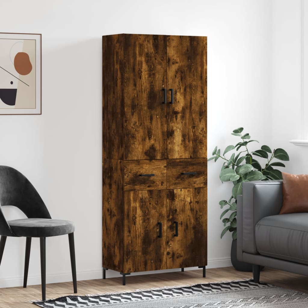 Highboard røkt eik 69,5x34x180 cm konstruert tre