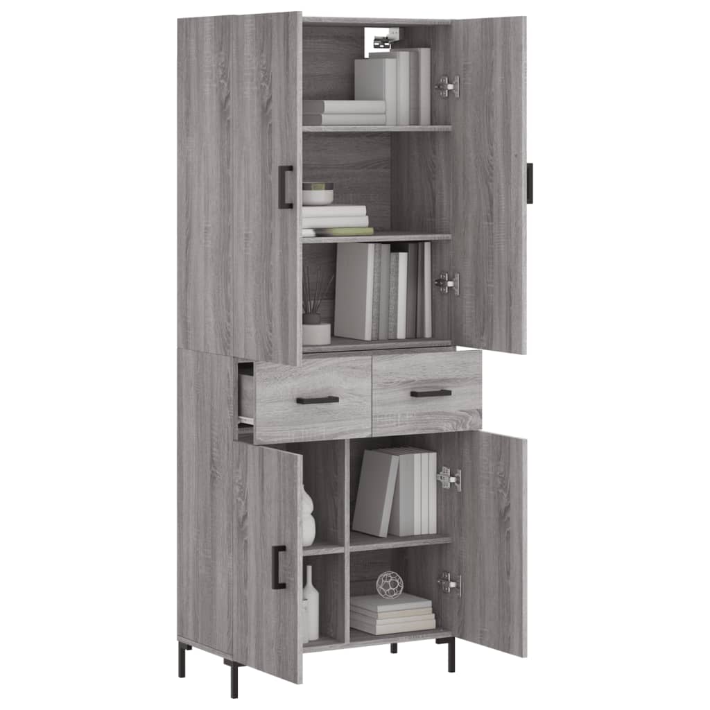 Highboard grå sonoma 69,5x34x180 cm konstruert tre