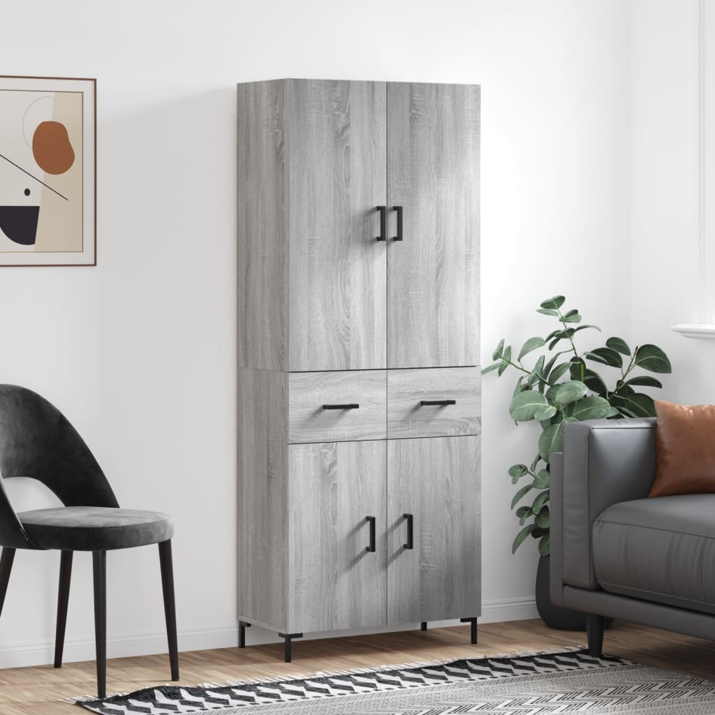 Highboard grå sonoma 69,5x34x180 cm konstruert tre