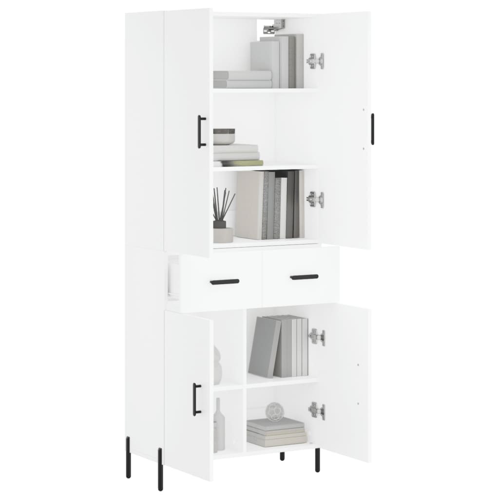 Highboard hvit 69,5x34x180 cm konstruert tre