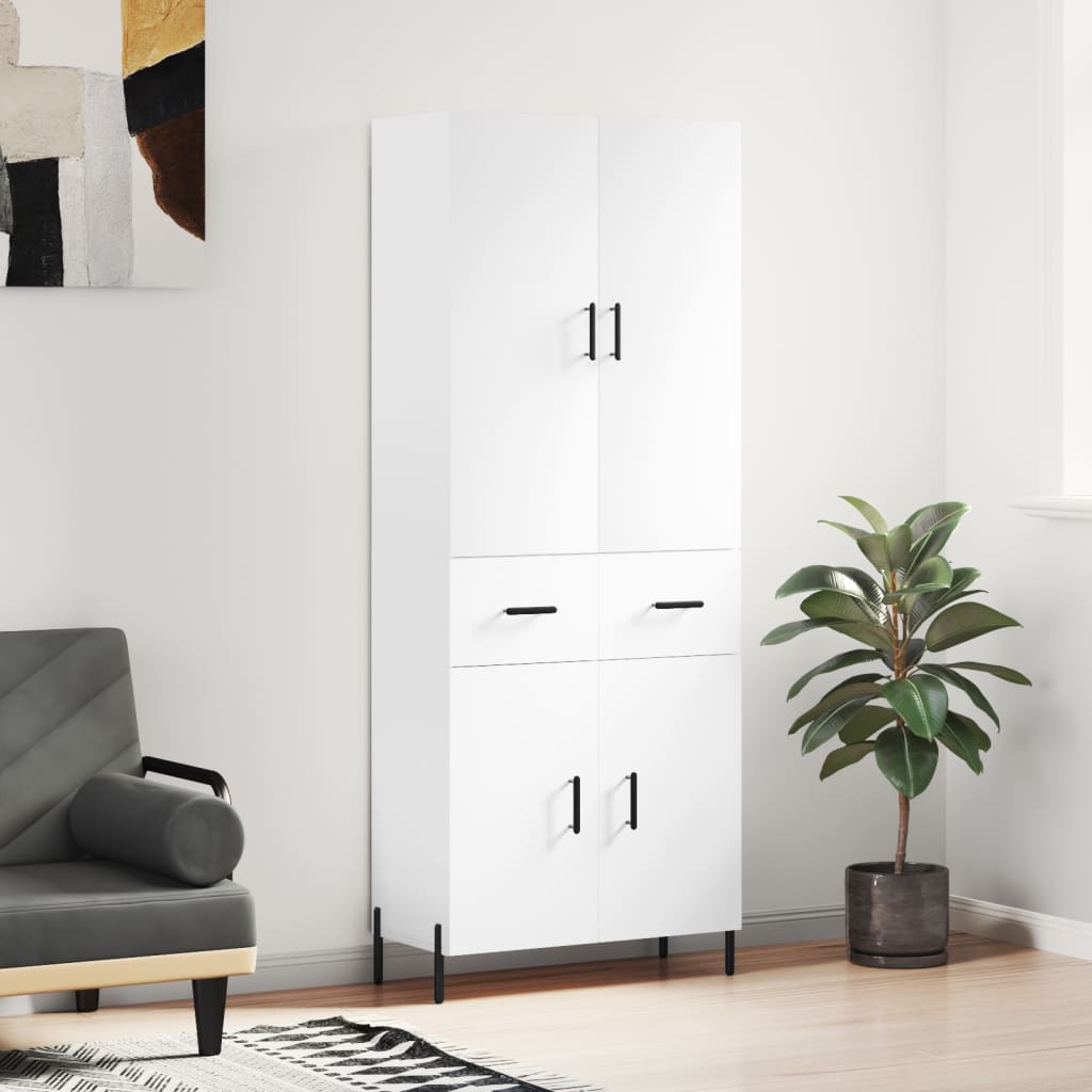 Highboard hvit 69,5x34x180 cm konstruert tre