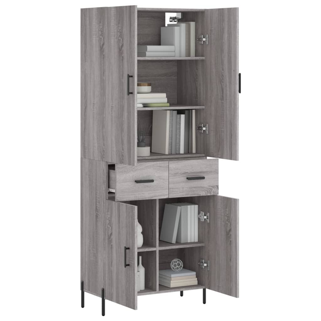 Highboard grå sonoma 69,5x34x180 cm konstruert tre