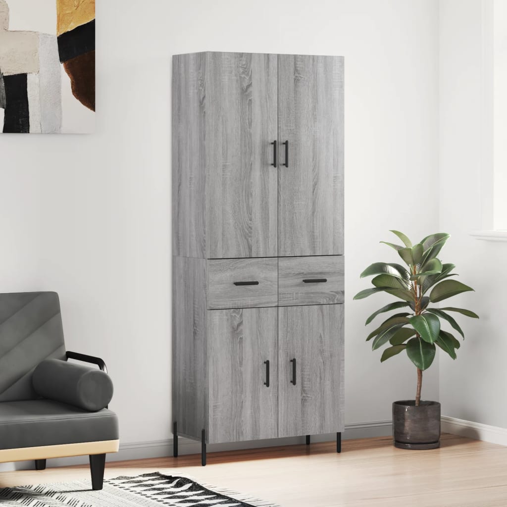 Highboard grå sonoma 69,5x34x180 cm konstruert tre