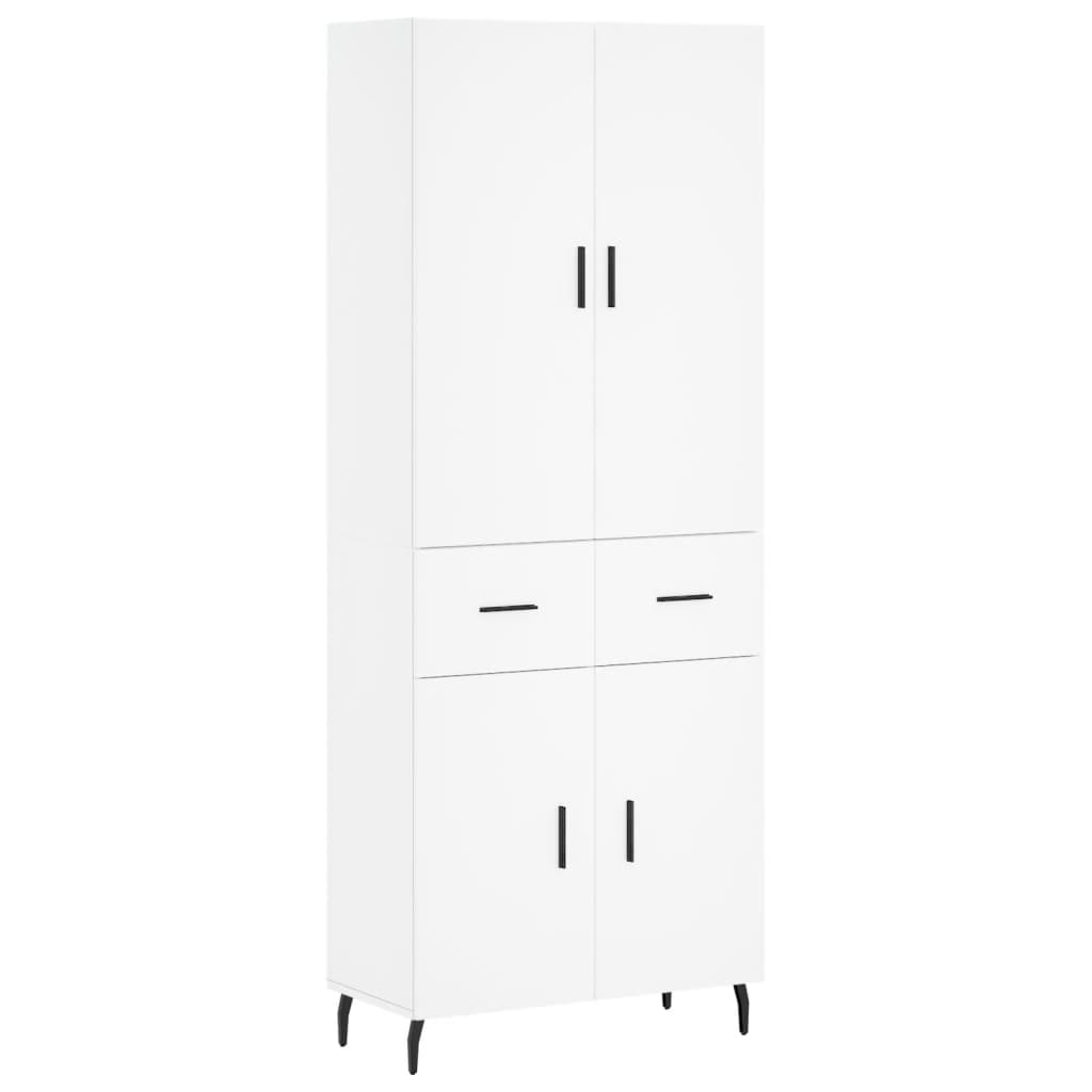 Highboard hvit 69,5x34x180 cm konstruert tre