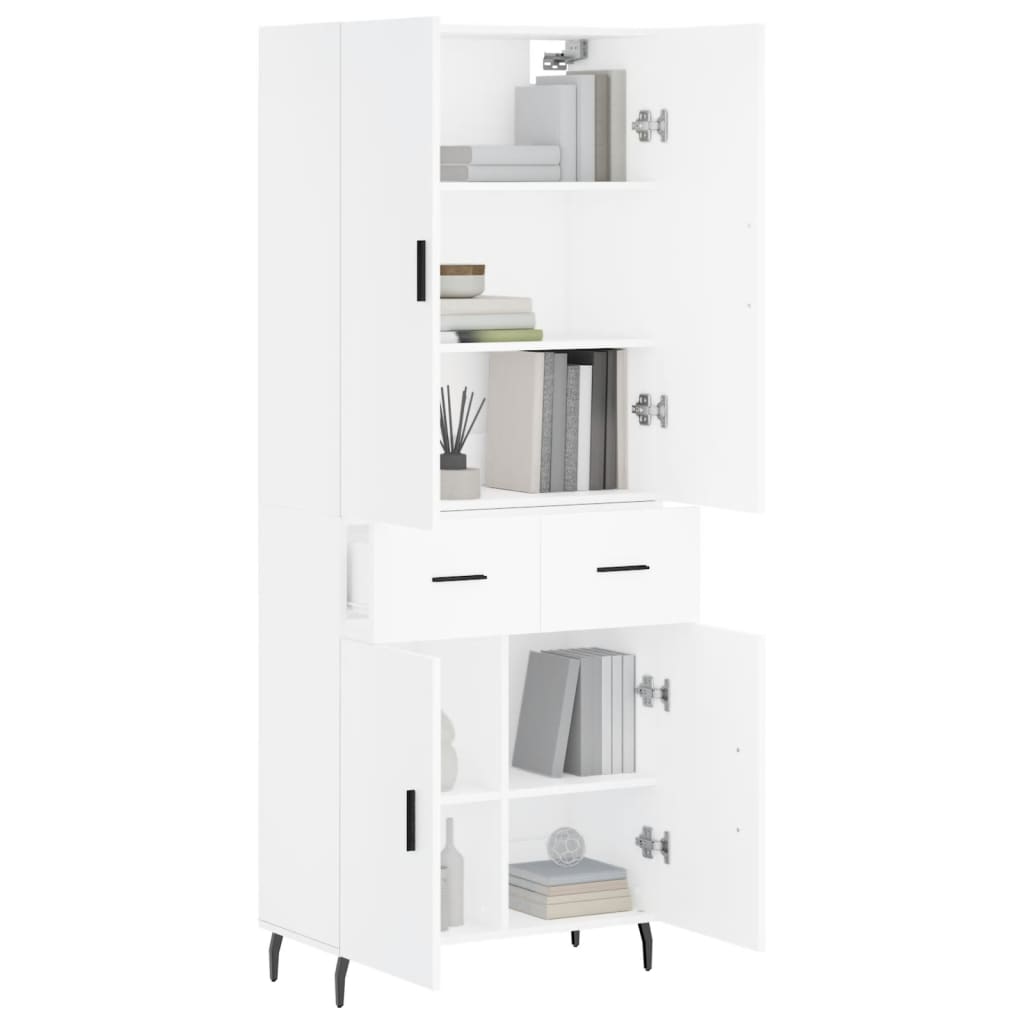 Highboard hvit 69,5x34x180 cm konstruert tre