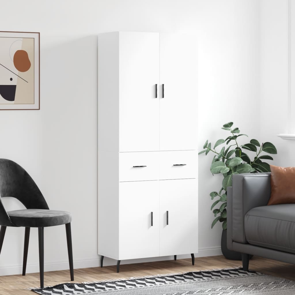Highboard hvit 69,5x34x180 cm konstruert tre
